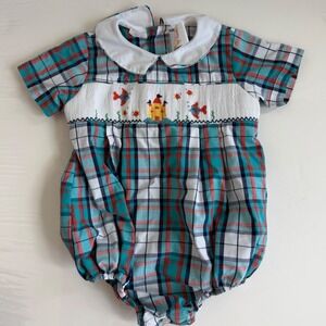 Vintage Baby Boy Plaid Sea Themed Bubble Size 12 Months